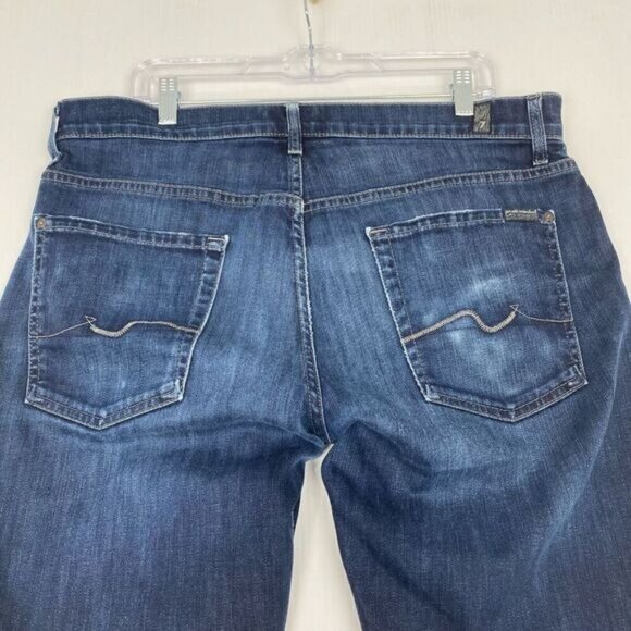 7 For All Mankind Men's Blue Jeans Size 36 Blue Breett Stretch Distressed Bottom - Picture 9 of 12